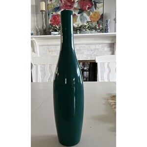 CB2 Glossy Teal Green Ceramic Vase, Mid Century Modern Decorative Freestanding